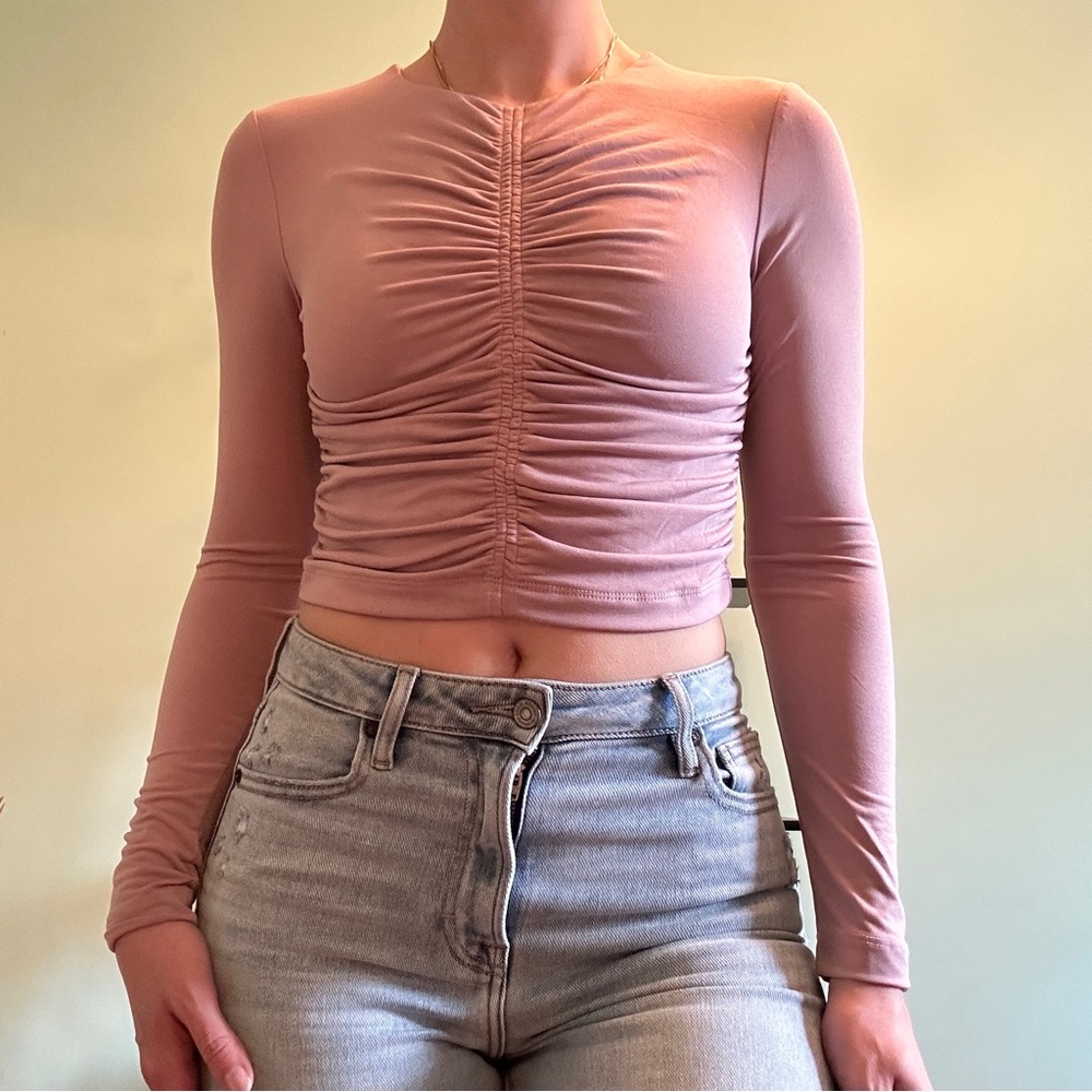 Dynamite Ruched Long-Sleeve Cropped Top